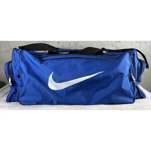 Vintage XL 90s Blue Nike Travel Duffle Gym Bag Embroidered Swoosh Logo Nylon